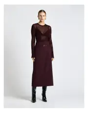 [Cue] Long Sleeve Diamond Pattern Knit in Burgundy