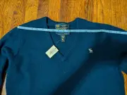 Abercrombie & Fitch Men Sweater Blue Lambswool Extra Large New With Tag