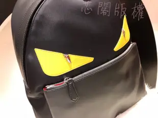 ※芯閣名牌精品店※ FENDI 黑色黃眼皮革尼龍拼接Monster 怪獸後背包 7VZ012-8FC 全新現貨