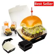 Durable Black Mini Burger Boxes - 100 Clamshell Containers for Catering & Events