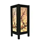 Cherry Blossom White Black Pink Painting 11" Wood Bedside or Table Lamp Japan...