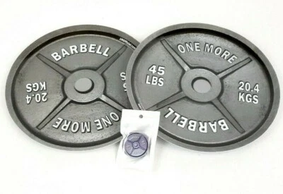 2 "One More" Barbell Dinner Plates & 1 1MSports Weight Plate Phone Grip/Stand