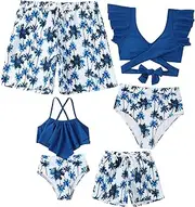[WenaZao] Family Swimsuits Matching Set Mother Girls Two Pieces Bikini Set Bathing Suit Father Boys Swim Trunk
