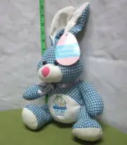 EASTER BUNNY plush Houndstooth pink & blue rabbit NWT toy Spring embroidery