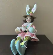 Cynthia Rowley Easter Elf Fairy Doll 16" Shelf Sitter Holding Flowers & Egg