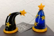2 VTG New Glass Sorcerer/Wizard Hats Black & Blue w/ Stars 2" Global Village