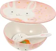 GREENADSCAPE Toddler Dinnerware Set Ceramic Plate Bowl Spoon Kit Cartoon Bunny Pattern Dishware for Boys and Girls