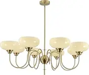 BOKT Large 8-Light Chandelier Modern Sputnik Chandeliers Flush Mount Ceiling Lights Cream Adjustable Height Pendant Lighting Vintage Gold Chandeliers with Light Yellow Glass Classic Ceiling Light