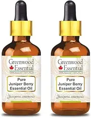 Greenwood Essential Pure Juniper Berry Essential Oil (Juniperus communis) with Glass Dropper Steam Distilled for Personal Care (Pack of Two) 100ml X 2 (6.76oz)