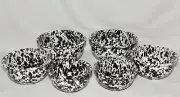 6pc Set Enamelware Cereal Dessert Bowls Black White Splatterware Nesting Bowls