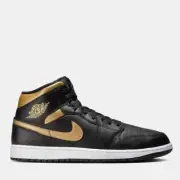 Nike Air Jordan 1 Mid Black Gold Men's Sneakers, 3 Sizes (8.5 - 11 US), Fr Shp