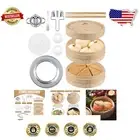 Complete Bamboo Steamer & Dumpling Maker Set - 2-Tier, 59-Piece Kitchen Ensemble