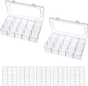 [Stormshopping] 15 Grids Plastic Compartment Container, Clear Storage Organizer Box Case with Adjustable Divider Removable Grid for Art DIY Crafts Jewelry Beads Fishing Hook - 2Pack
