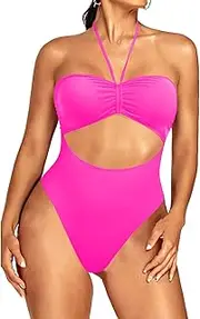 [Holipick] One Piece Cut Out Swimsuits for Women Sexy Halter Bathing Suit High Cut Cheeky Monokini Swimwear