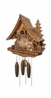 Cuckoo Clock Big Black Forest house with mill wheel, music a.. EN 4991/8 MT NEW