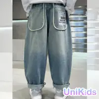 在飛比找momo購物網優惠-【UniKids】中大童裝牛仔長褲 大口袋個性直筒休閒褲 男