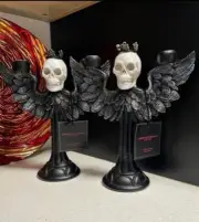 Christian Siriano Halloween Gothic Royal Skull w/ Wings 12” Candle Holders