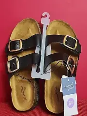Universal Thread Womens Devin Two Band Footbed Slide Sandals Black Size 6.5
