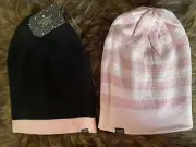 ~NEW PINK~ Victorias Secret reversible Beanie Hat Black Pink Stripes O/S 2020