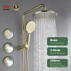 WELS 9" Rain Shower Head Set Brushed Gold 2 in 1 Gooseneck Arm Top Water Inlet