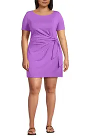 Lands' End Plus Size Short Sleeve Cotton Modal Wrap Mini Dress in Soft Orchid at Nordstrom, Size 1 X