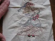 Vintage 1950's Hand Embroidered Girl Valentine Quilt Block
