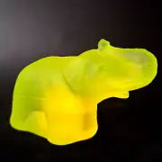 Uranium Glass Elephant Figurine Vaseline Frosty Glass Statue Animal Art Deco