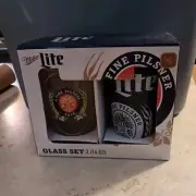 Miller Lite Glasses Cups Beer Box Set Man Cave Bar Gift