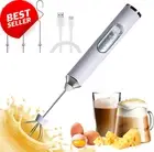 Milk Frother Handheld 3 Heads USB Rechargeable 3-Speed White