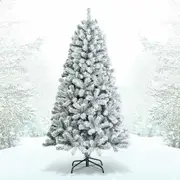 Costway 1.8M Christmas Tree 600 Tips Hinged Snow Flocked Xmas Tree Home Decoration Snowy Gift