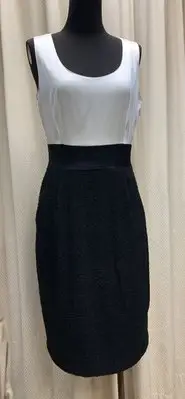 在飛比找Yahoo!奇摩拍賣優惠-DKNY雙材質(絲+羊毛)優雅修身洋裝