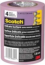 Scotch Delicate Surfaces Painters Tape, 4 Rolls, 1.41 in x 60 yd, Damage-Free Painting Prep, Protect Delicate Surfaces, UV & Sunlight Resistant, Solvent-Free Adhesive, Indoor Masking Tape (2080-36DP4)