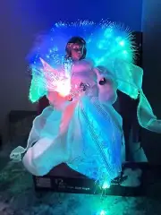 Home Accents Holiday LED 12” Angel Fiber Optic Silver Dress Star Tree Topper New