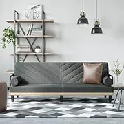 Dark Grey Fabric Sofa Bed with Armrests, Adjustable Backrests, and Practical Pillows for Living Room, Apartment, and Guest Spaces