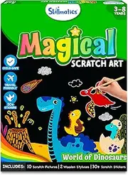 Skillmatics Scratch Art Book for Kids - Dinosaurs, Craft Kits & Supplies, 30+ Scratch Stickers, Travel Toys, DIY Kit, Gifts for Boys & Girls Ages 3, 4, 5, 6, 7, 8