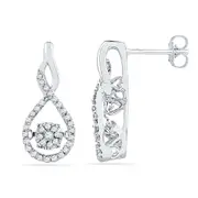 14k White Gold Round Diamond Moving Cluster Earrings 1/3 Cttw