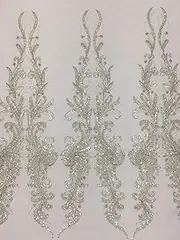 Light Champagne Embroidery Lace Fabric Beaded/Sequin Lace Fabric for Haute Couture Dress Elegant Flower Tulle Lace Evening Dress Lace Fabric 130cm Width(5yard)