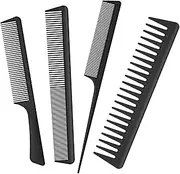 Jaimela Set of 4 Hair Comb Set, Wide Tooth Comb, Normal Tooth Comb and Double Toothed Comb, Antistatic Carbon Comb, Barber Hair Styling Salon Men & Women