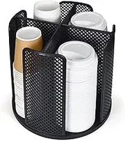 EOFJRUC Cup and Lid Organizer, 360° Rotatable Coffee Cup Dispenser for Disposable Plastic and Paper Cups of 5 to 16 oz, 4 Compartments Detachable Countertop Cup Holder, Black