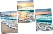 KICHOUSE Canvas Wall Art Decor 3pcs Sea Wave Pattern Paintings Home Wall Decor Fadeless and