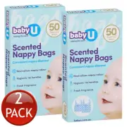2 x Baby U Scented Nappy Sacks Disposable Dog Cat Poo Small Bin Liner 50 Pack