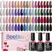 Beetles Gel Nail Polish Kit 36 Pcs Popular Uv Gel Polish Set, All Seasons Solid Sparkle Glitter Nude Pink Burgundy Red Green Black Colors with Base Gel Glossy Matte Top Coat Valentine's Day Set