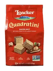 BEST BY 4/2024 LOACKER QUADRATINI HAZELNUT BITE SIZE CREAM FILLED WAFER 4.41 OZ
