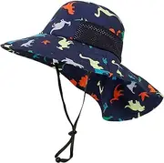 [HieoAnir] Children Wide Brim Sun Hat with Neck Flap 4-13 Years Girls Ponytail Sun Hat Boys Mesh Cool Hat Anti UV Cap Neck Sun Protection Hat with Strap Kids Holiday Beach Boonie Hat Summer Hat UPF 50+