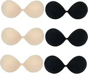 [DAILISHA] Adhesive Bra Push Up 6 Pairs & Reusable Strapless Stick On, Invisible Lifting for Backless Dresses with Nipple Covers - Ultimate Women's Sticky Swimsuit Solution
