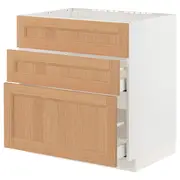 METOD / MAXIMERA base cab f sink+3 fronts/2 drawers, white/Vedhamn oak, 80x60x80 cm
