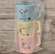 NEW Peanuts x Kura Mugs Sushi Snoopy Stackable Cups Drink Mugs Pastel Set Of 3