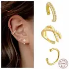 925 Sterling Silver Clip On Ear Cuff No Piercing Gold Ears Cuffs Women's Jewelry