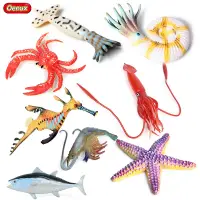 在飛比找蝦皮購物優惠-仿真海洋生物動物模型兒童塑膠玩具小魷魚螃蟹海星鮪魚擺件