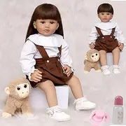 ZIYIUI 24 Inch 60 cm Lifelike Reborn Dolls Girls Soft Silicone Simulation Newborn Reborn Baby Doll Long Hair Brown Eyes Girl Reborn Toy for Children